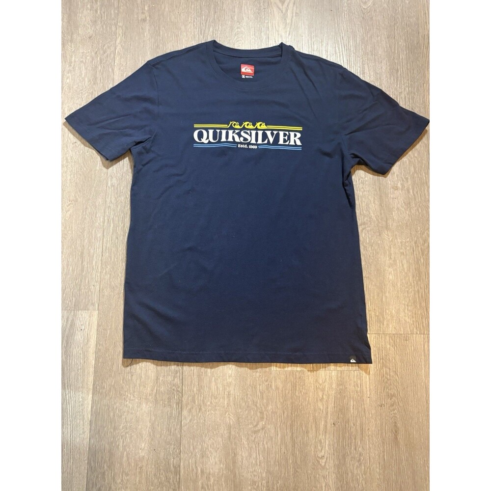 Quiksilver Gradient Line Navy Blue Graphic T-Shirt Short Sleeve Crewneck Mens M